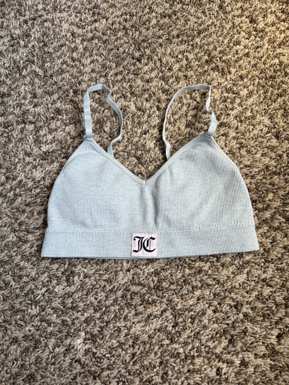 Juicy Couture Light Gray Ribbed Bralette with JC Patch